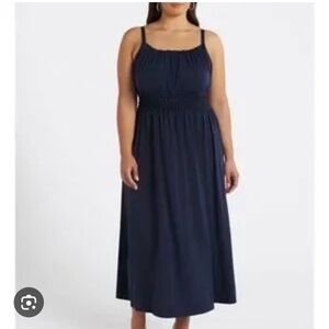 Black Smocked Maxi Dress with Spaghetti Straps & Detailed Waist